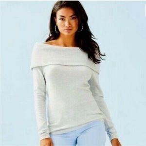 Lilly Pulitzer Christin Sweater in Heathered Sea Pebble Gray NWT